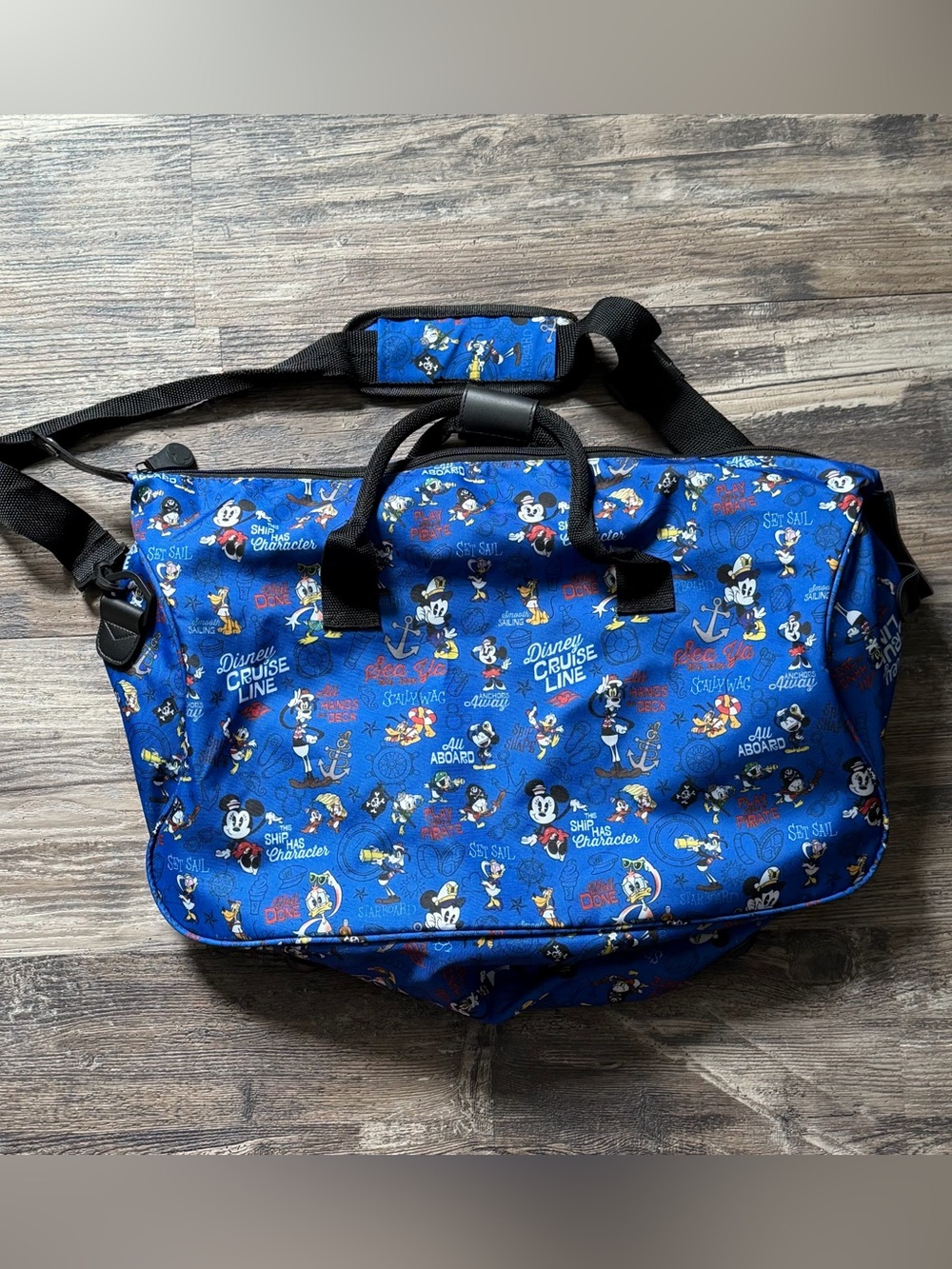 Disney Cruise Line blue travel duffle bag classic Mickey & friends characters
